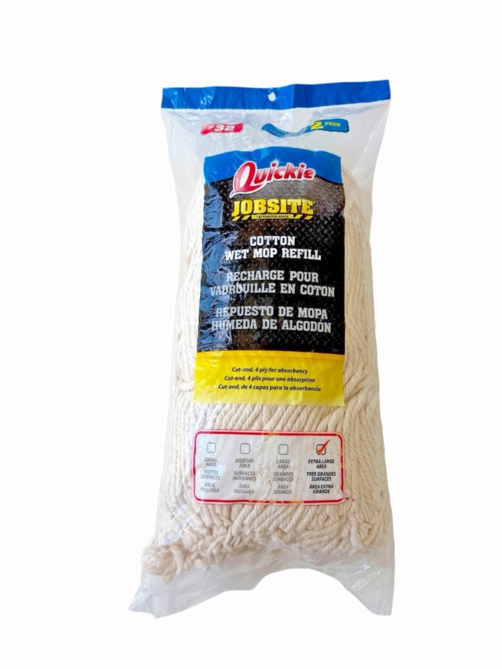 Quickie JOBSITE Cotton Wet Mop Head Refill 2 Heads #32 Contractor Grade 4 Ply XL